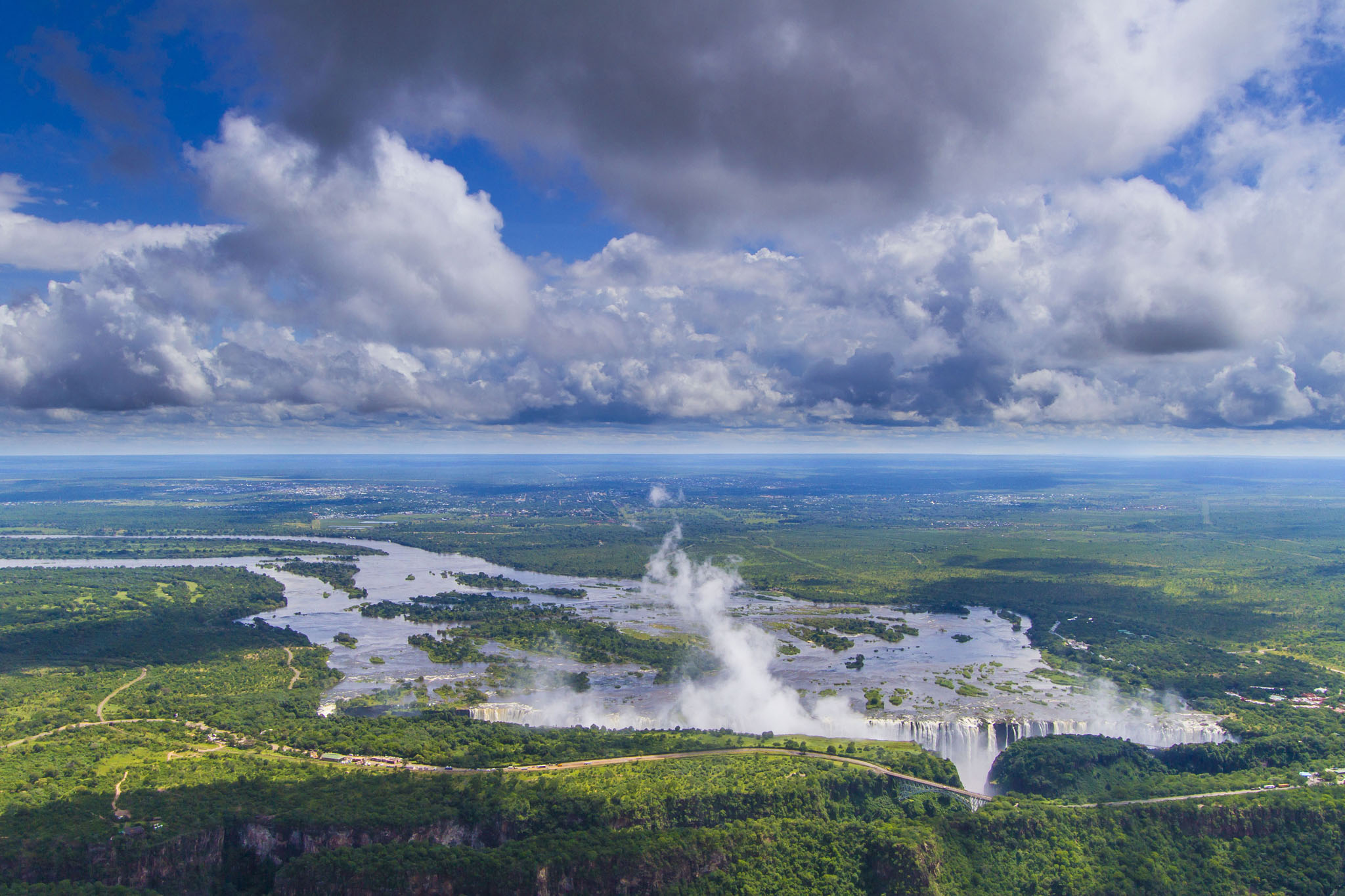 aerial view of the victoria falls from above