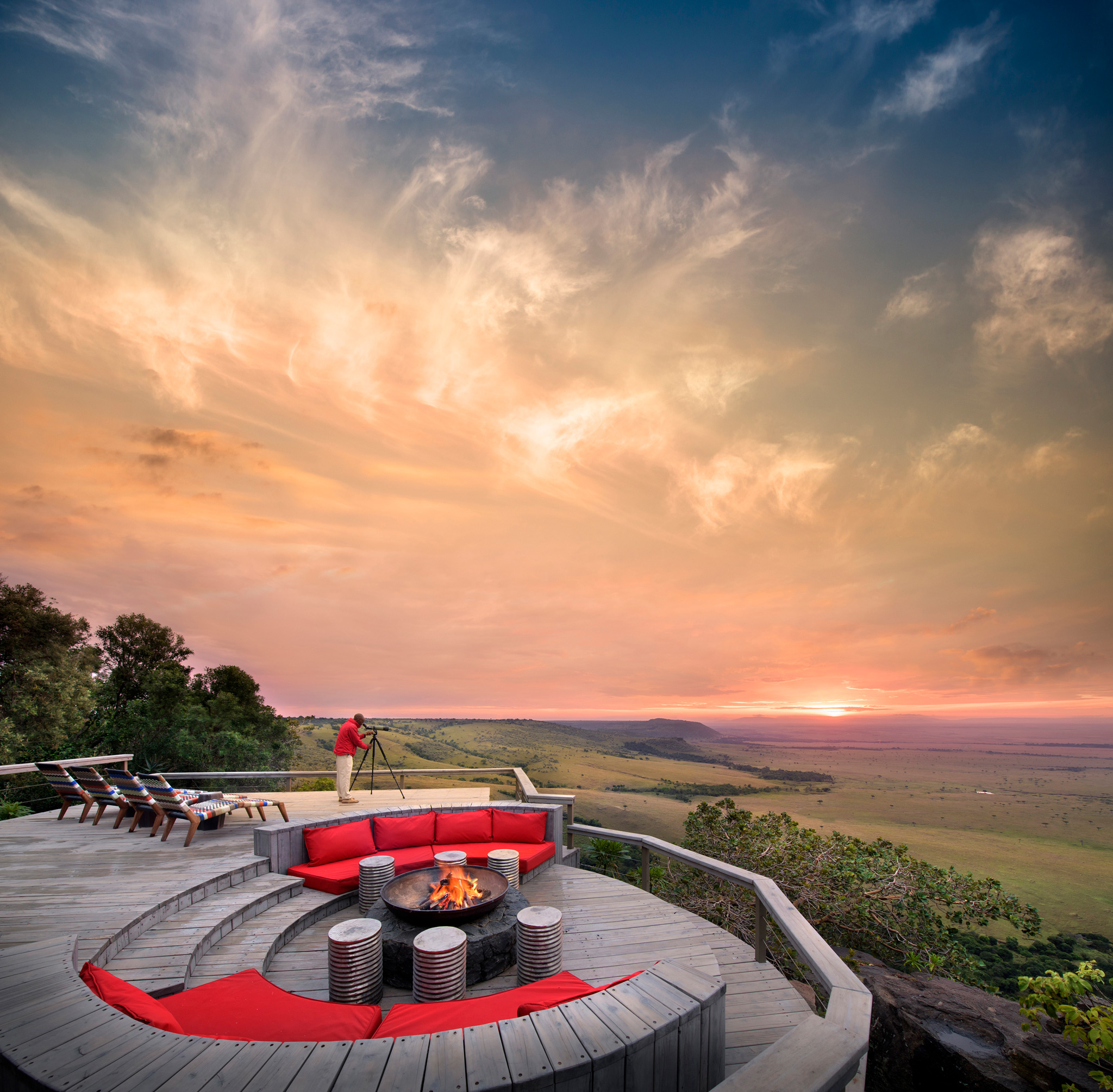 sunset over the firepit of Angama Mara Kenya Masai Mara