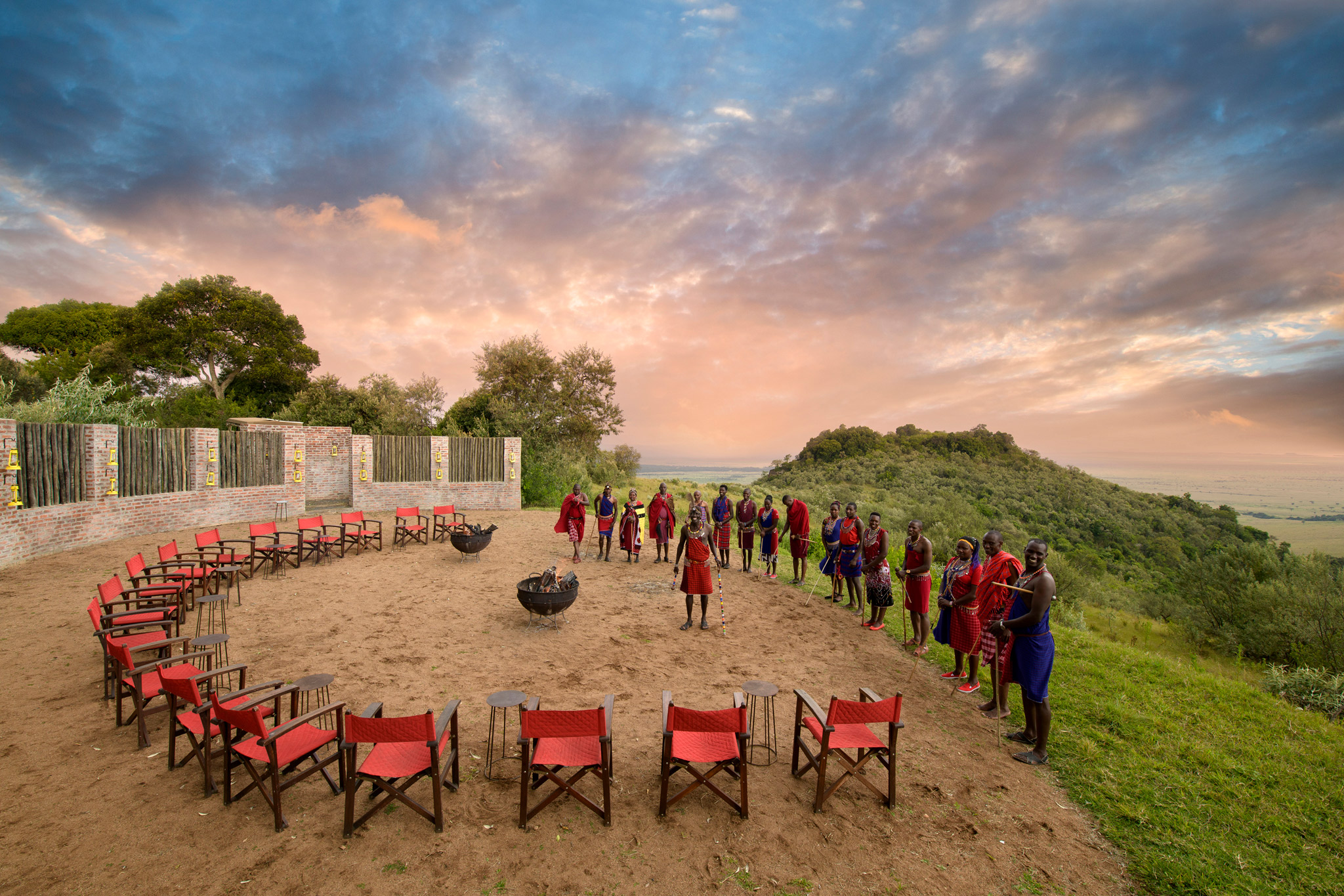 tables with Masai dancers in the boma of Angama Mara Kenya Masai Mara