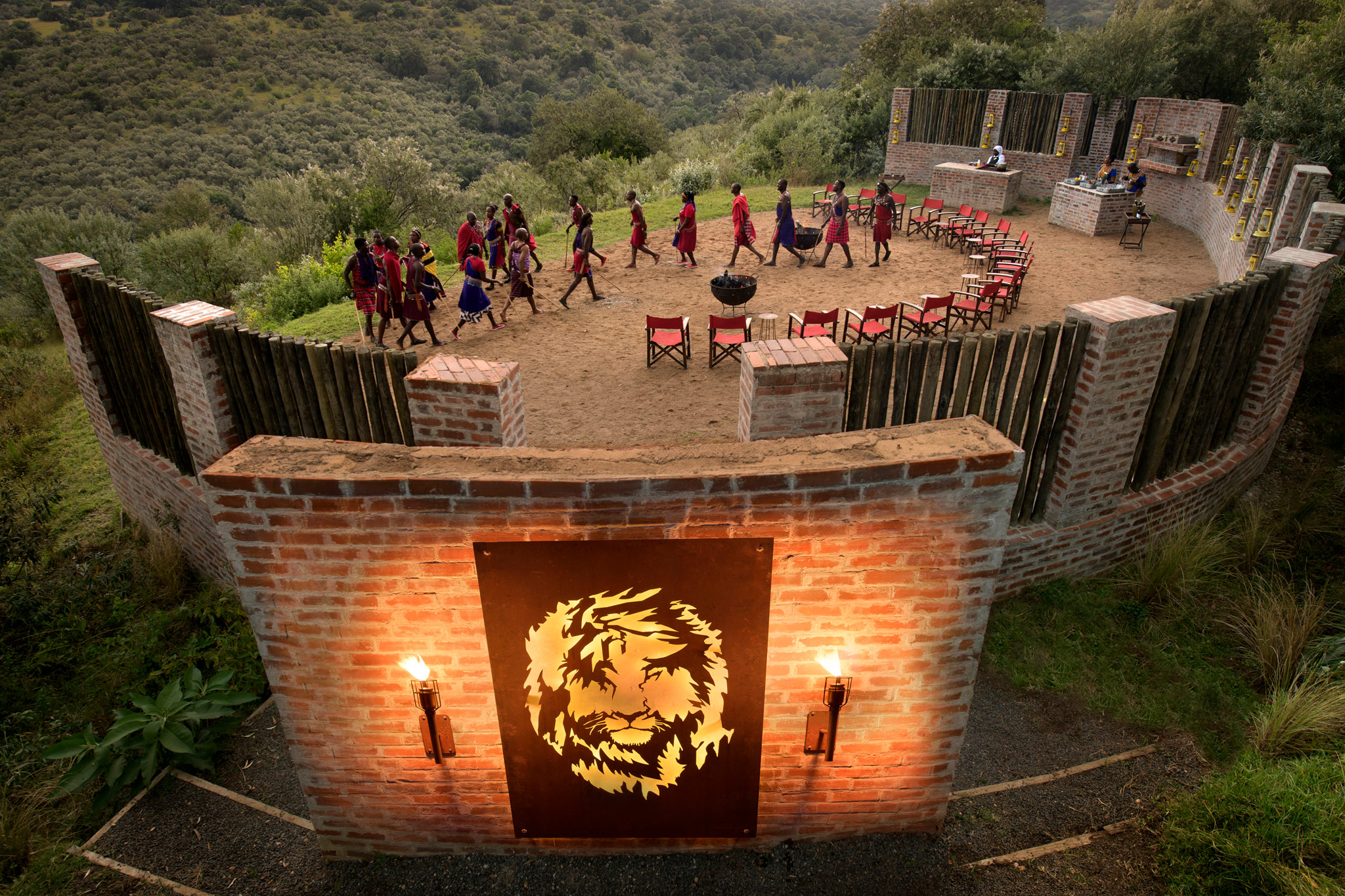 aerial view of the boma fireplace at Angama Mara Kenya Masai Mara