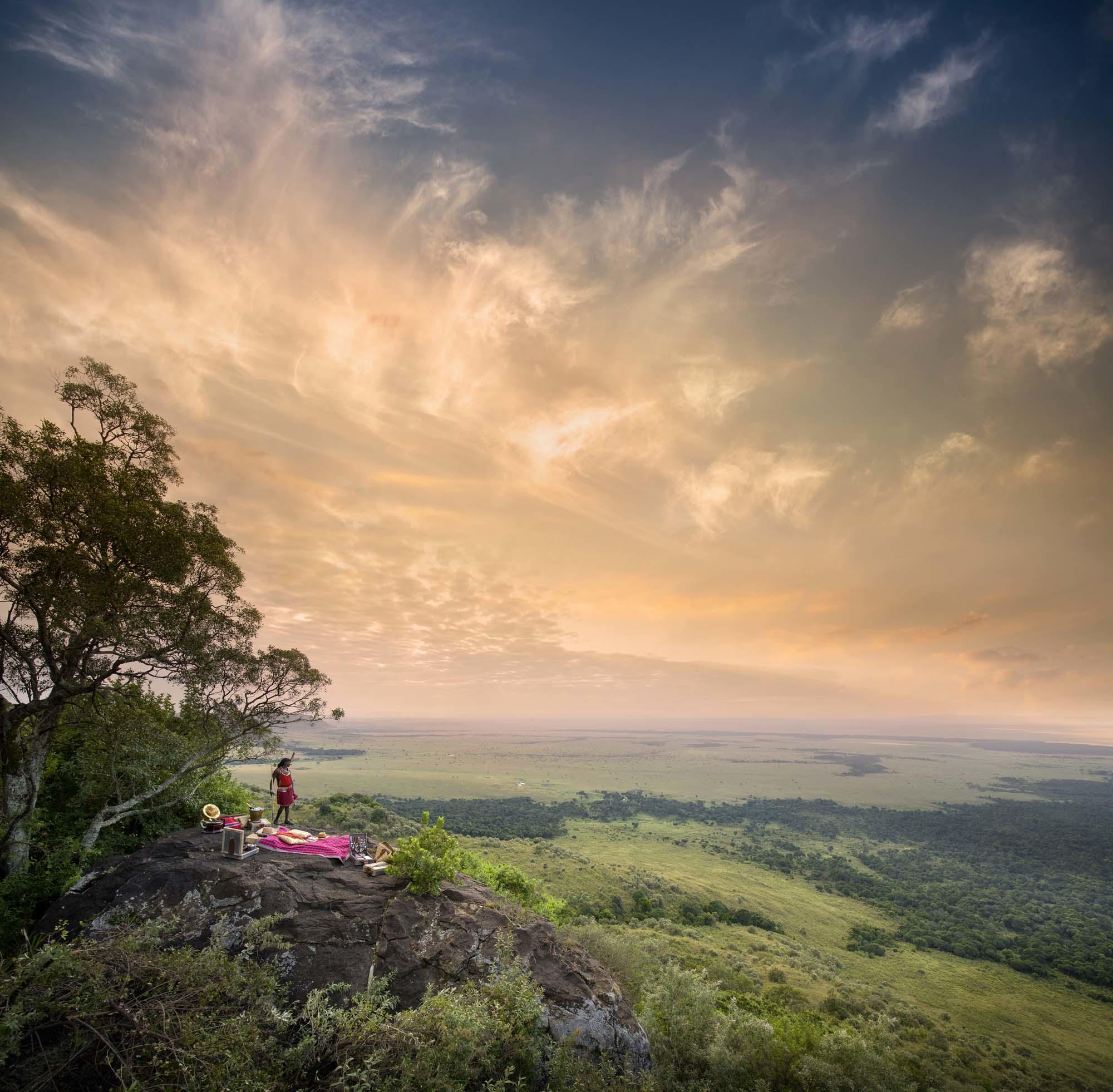 picnic setting on hilltop of Angama Mara Kenya Masai Mara