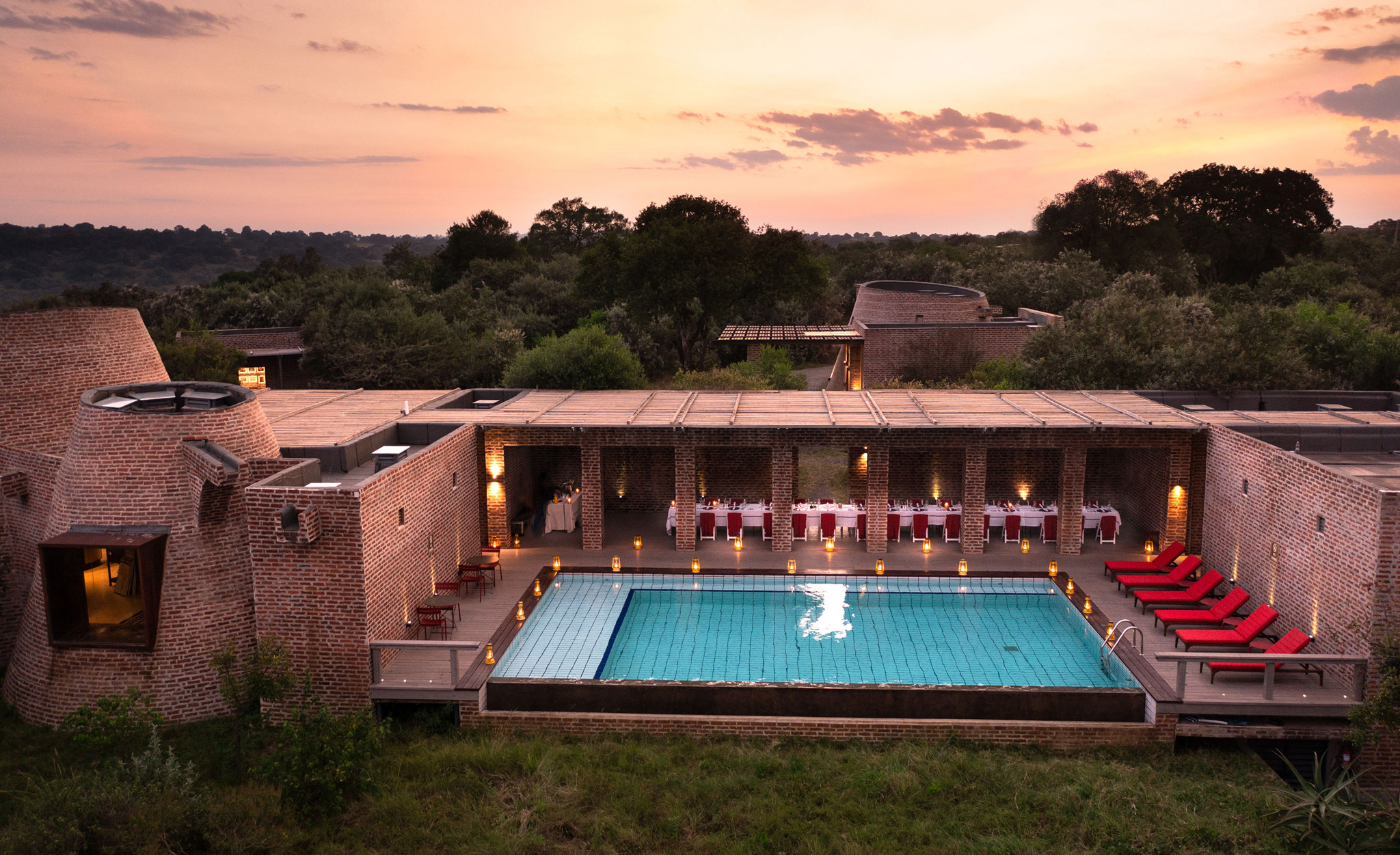aerial view of the main lodge pool by Angama Mara Kenya Masai Mara