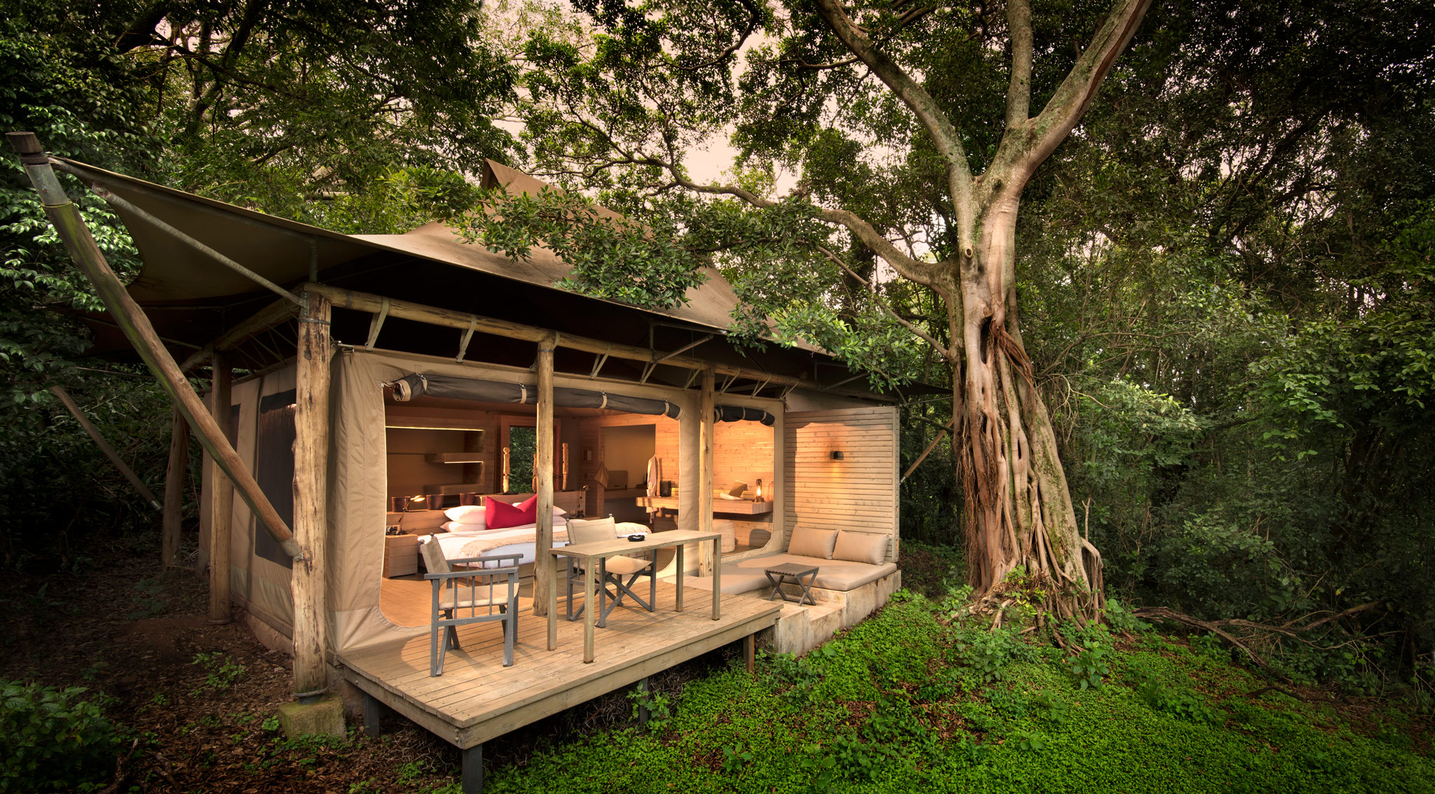 deck anf exterior view of forest suite at andBeyond Kichwa Tembo Camp Kenya Masai Mara