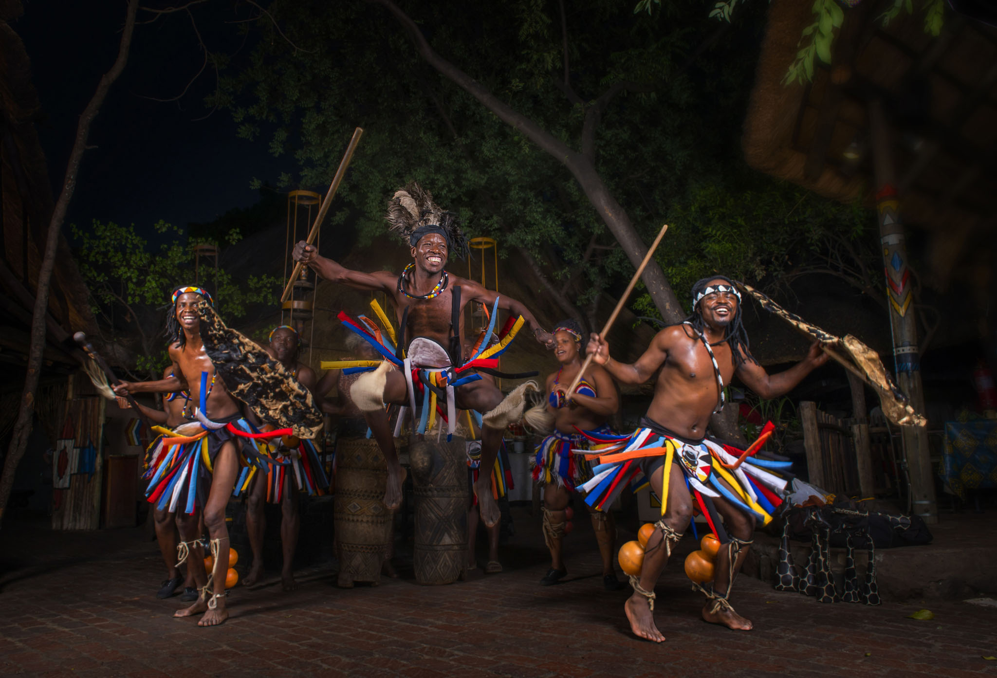 african dancers performing at dinner by victoria falls safari lodge