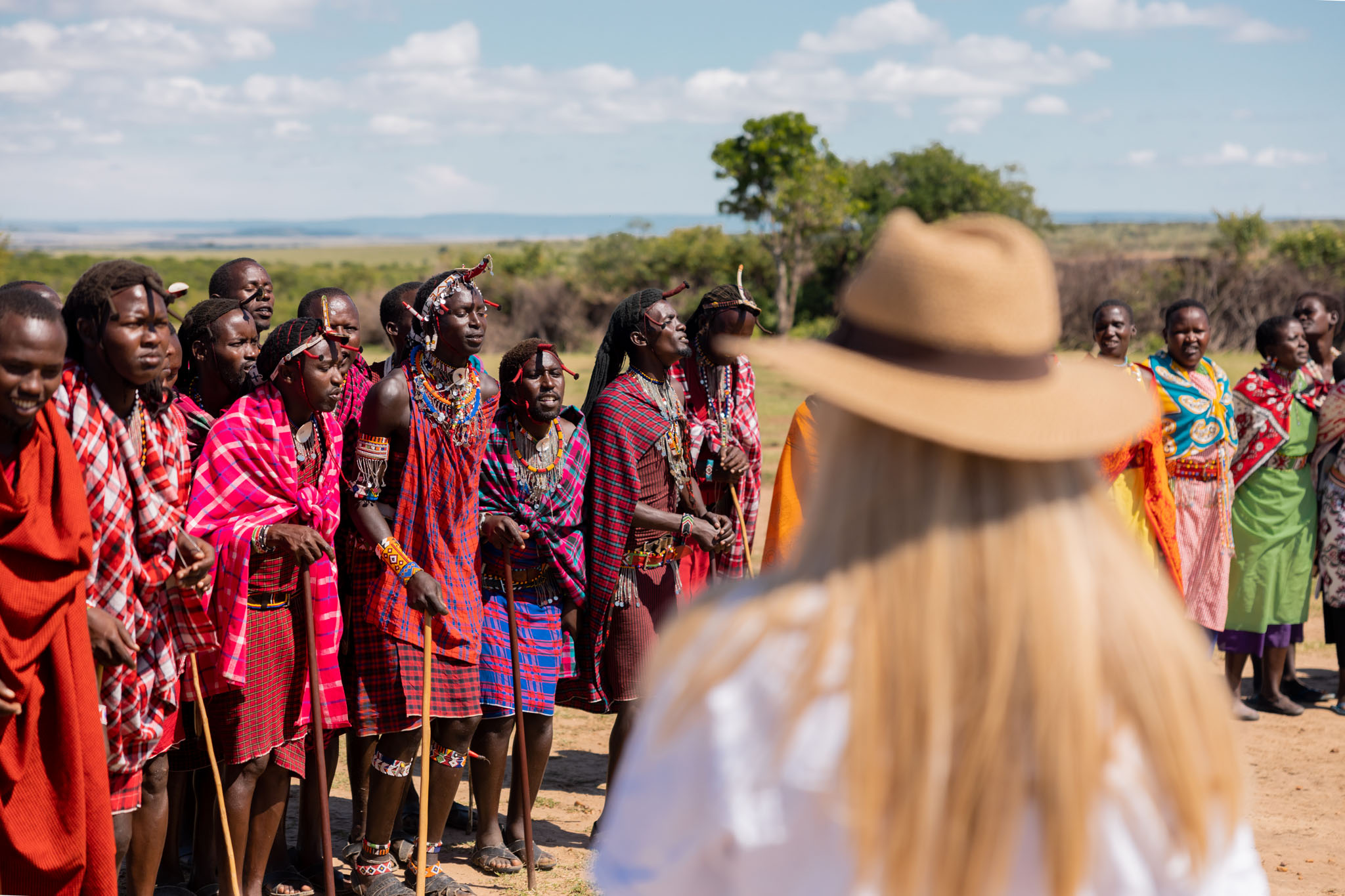 masai workers performing ritual dance for guests at the JW Marriot Masai Mara Kenya