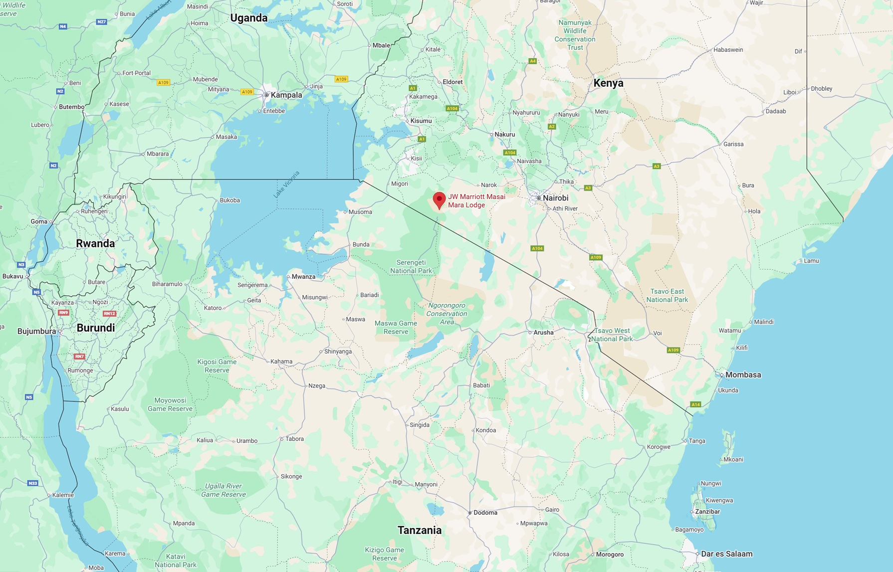 map showing the location of JW marriot in the masai mara