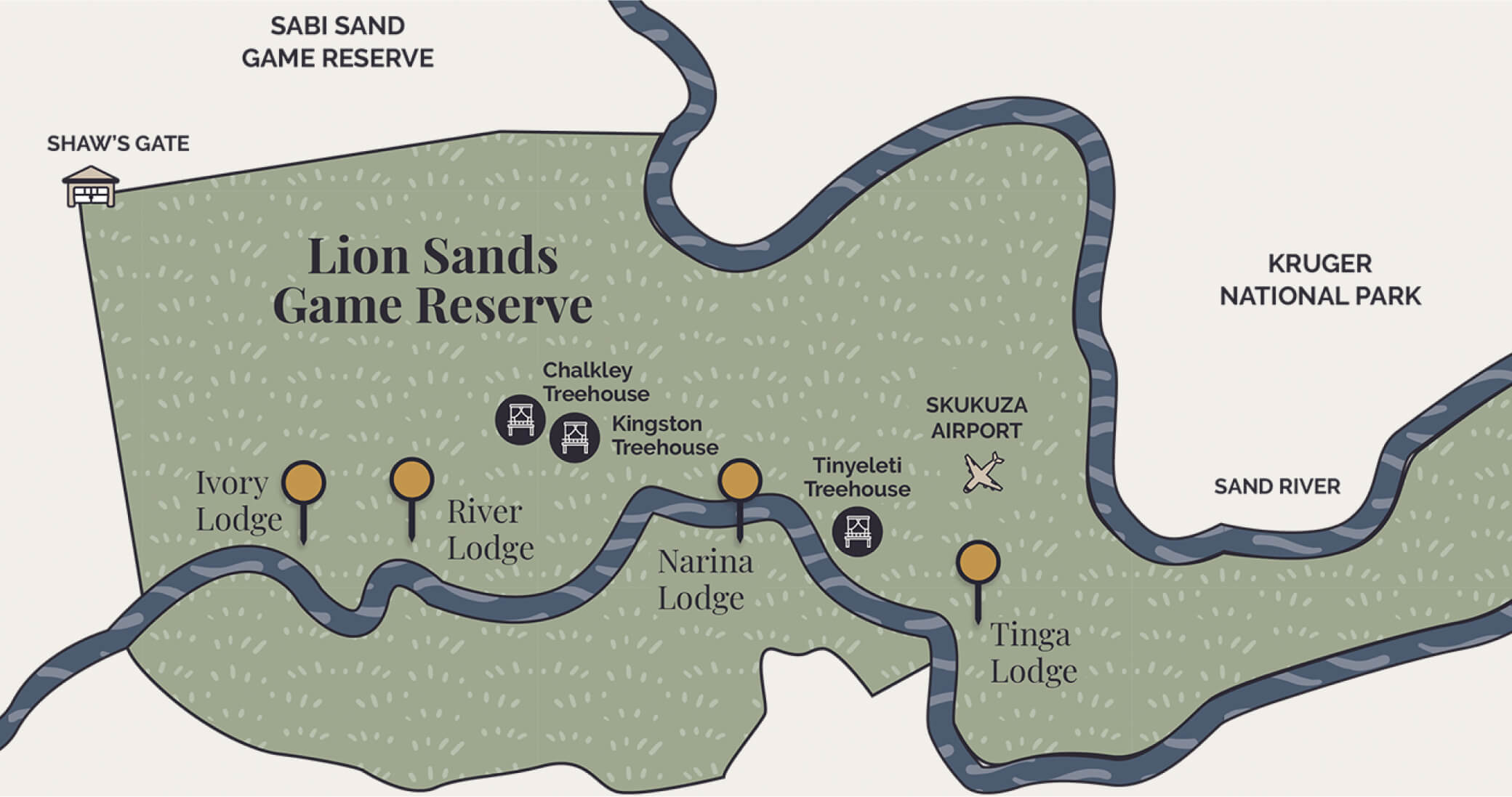 map of lion sands game reserve and lodges location