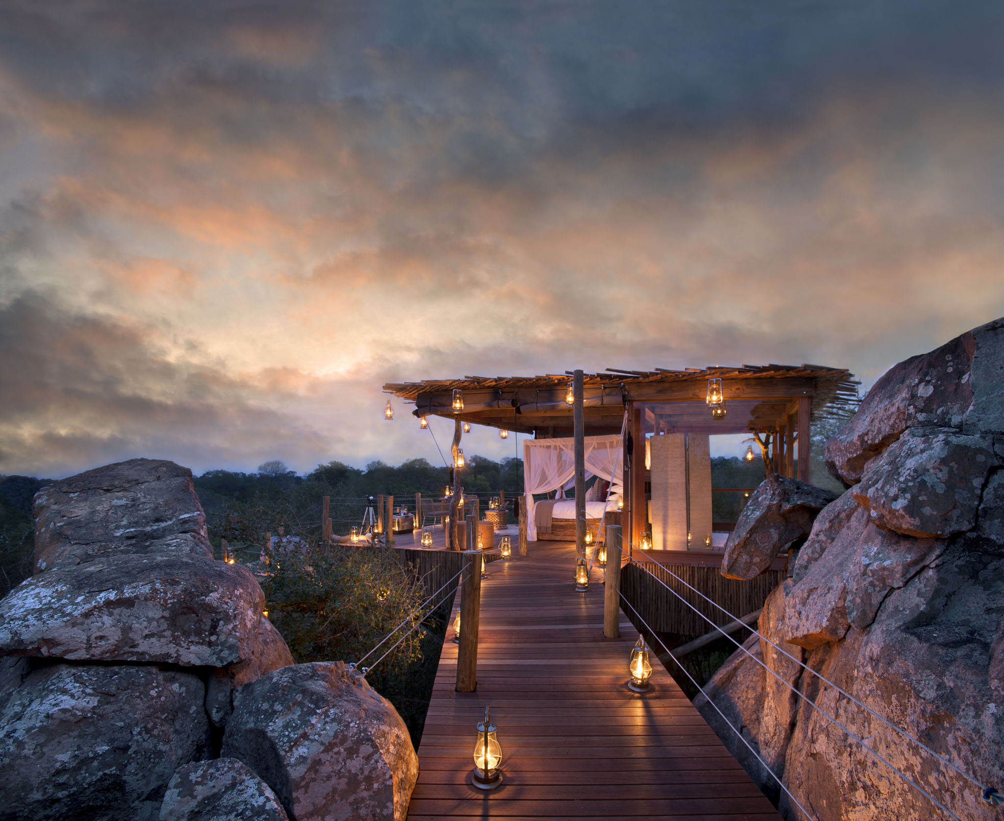 view of Kingston Treehouse at night by by Lion Sands Game Reserve
