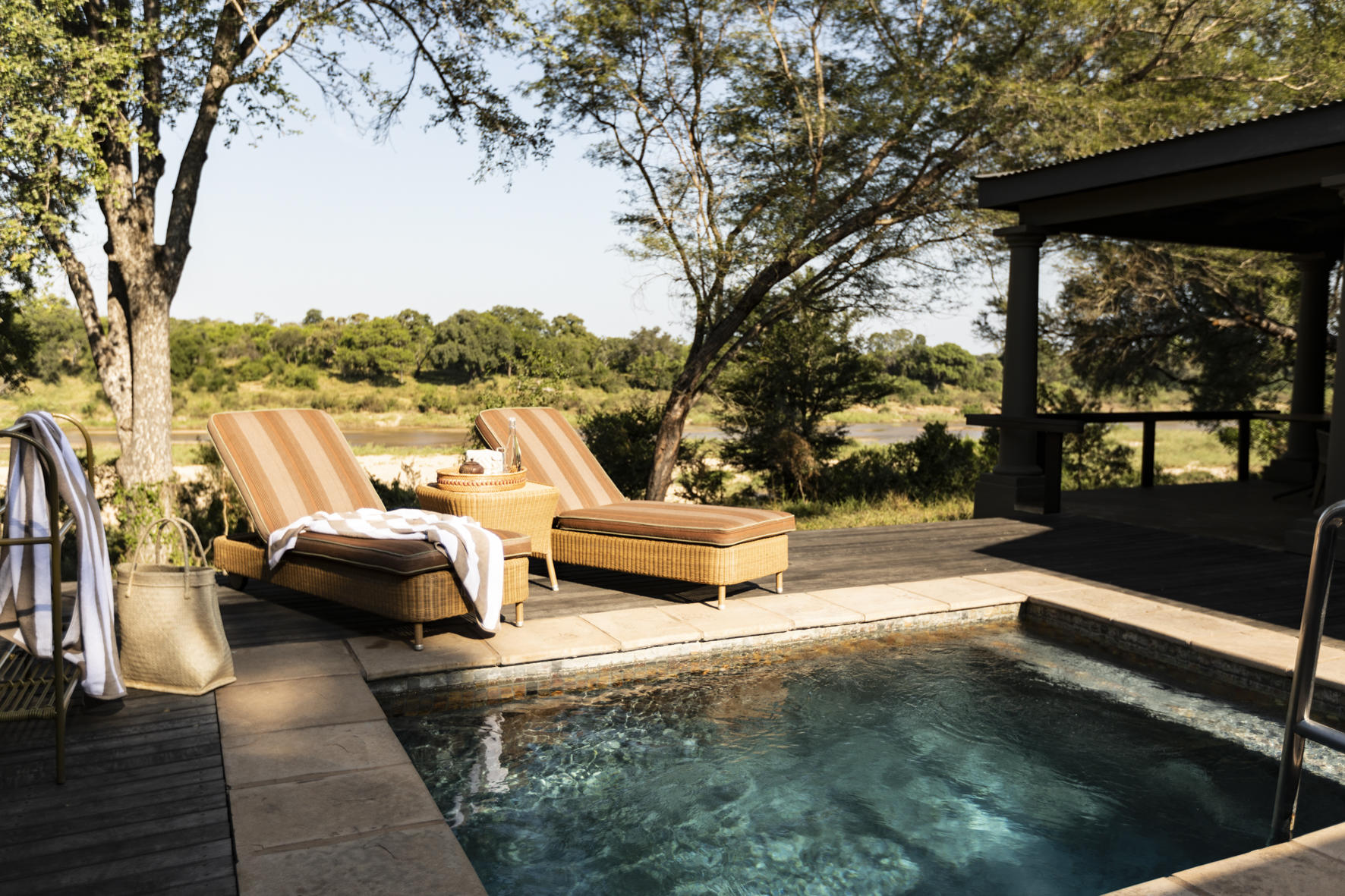 private splash pool with deck chairs at Rattrays camp MalaMala game Reserve