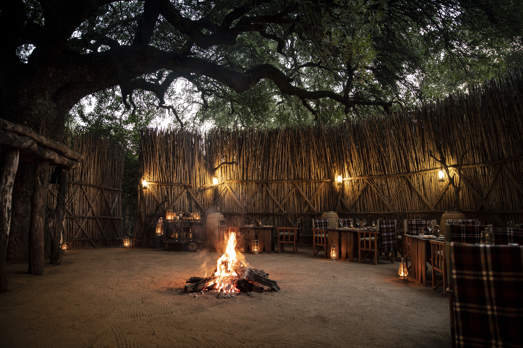 fireplace boma set for supper at Rattrays camp MalaMala game Reserve