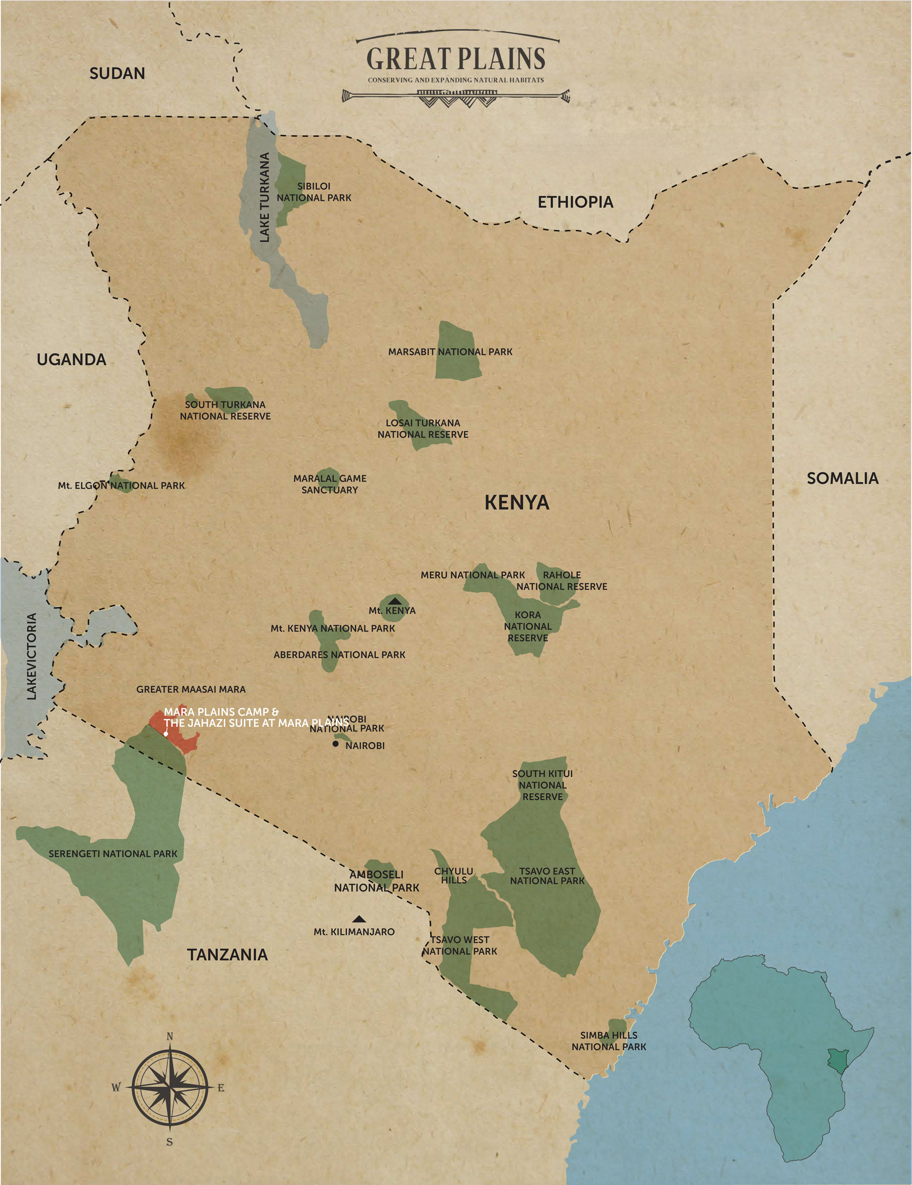 map showing location of Mara Plains Camp Kenya Masai Mara