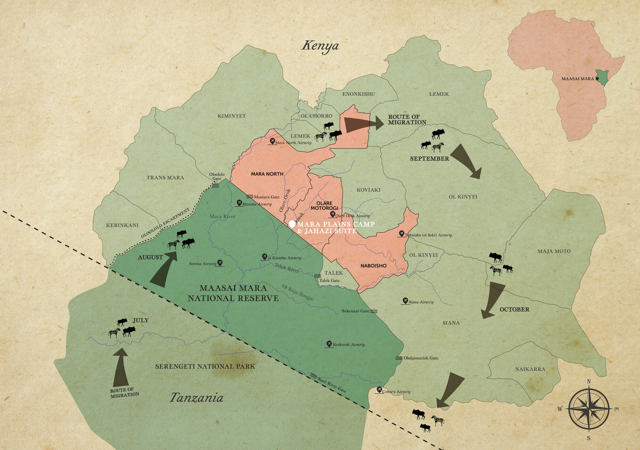map showing the conservancy of Mara Plains Camp Kenya Masai Mara