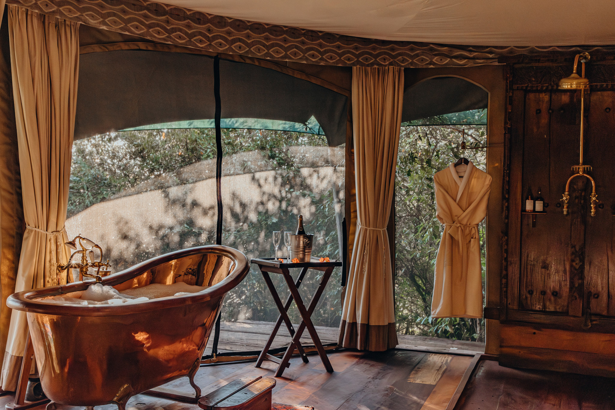 bathroom with a view in a suite of Mara Plains Camp Kenya Masai Mara