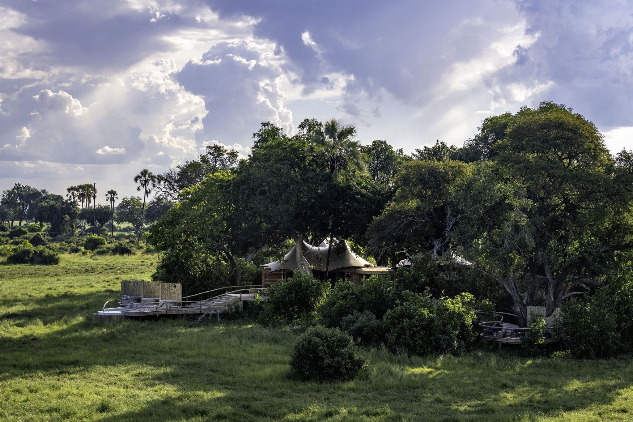 full outside view of lodge in Okavango Delta by Little Mombo Wilderness