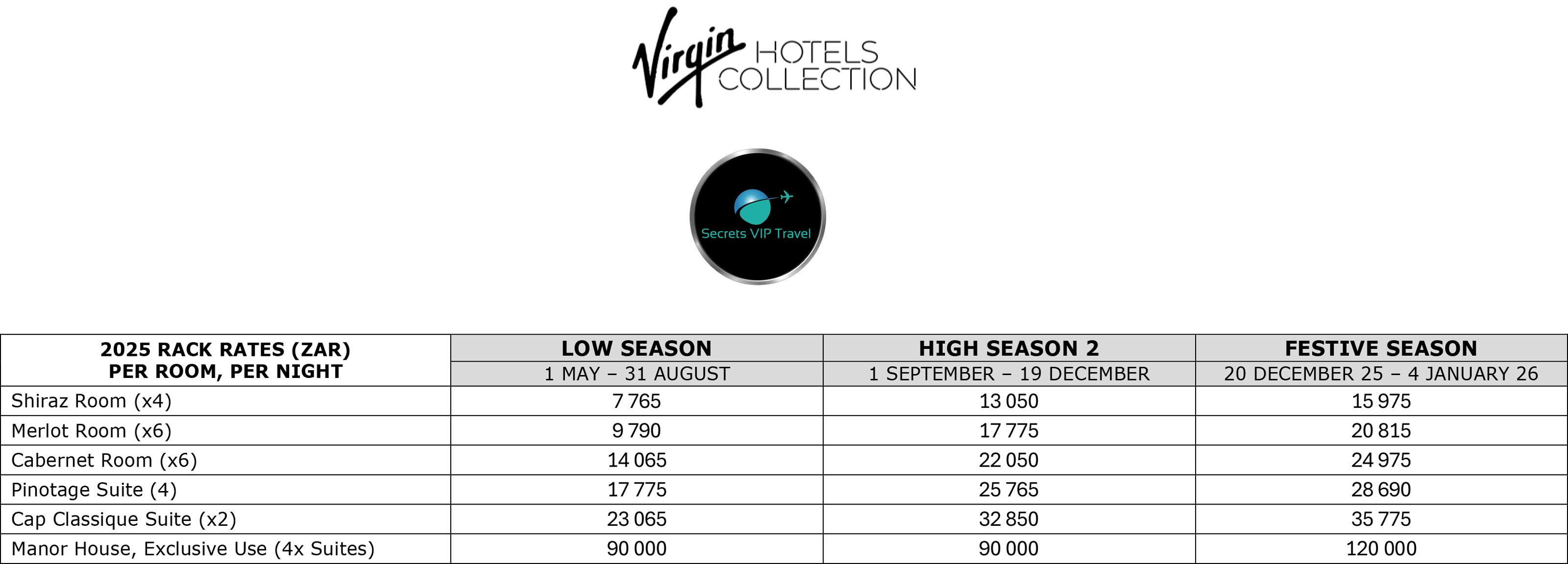 screenshot of the accommodation rates of Mont Rochelle winery Franschhoek