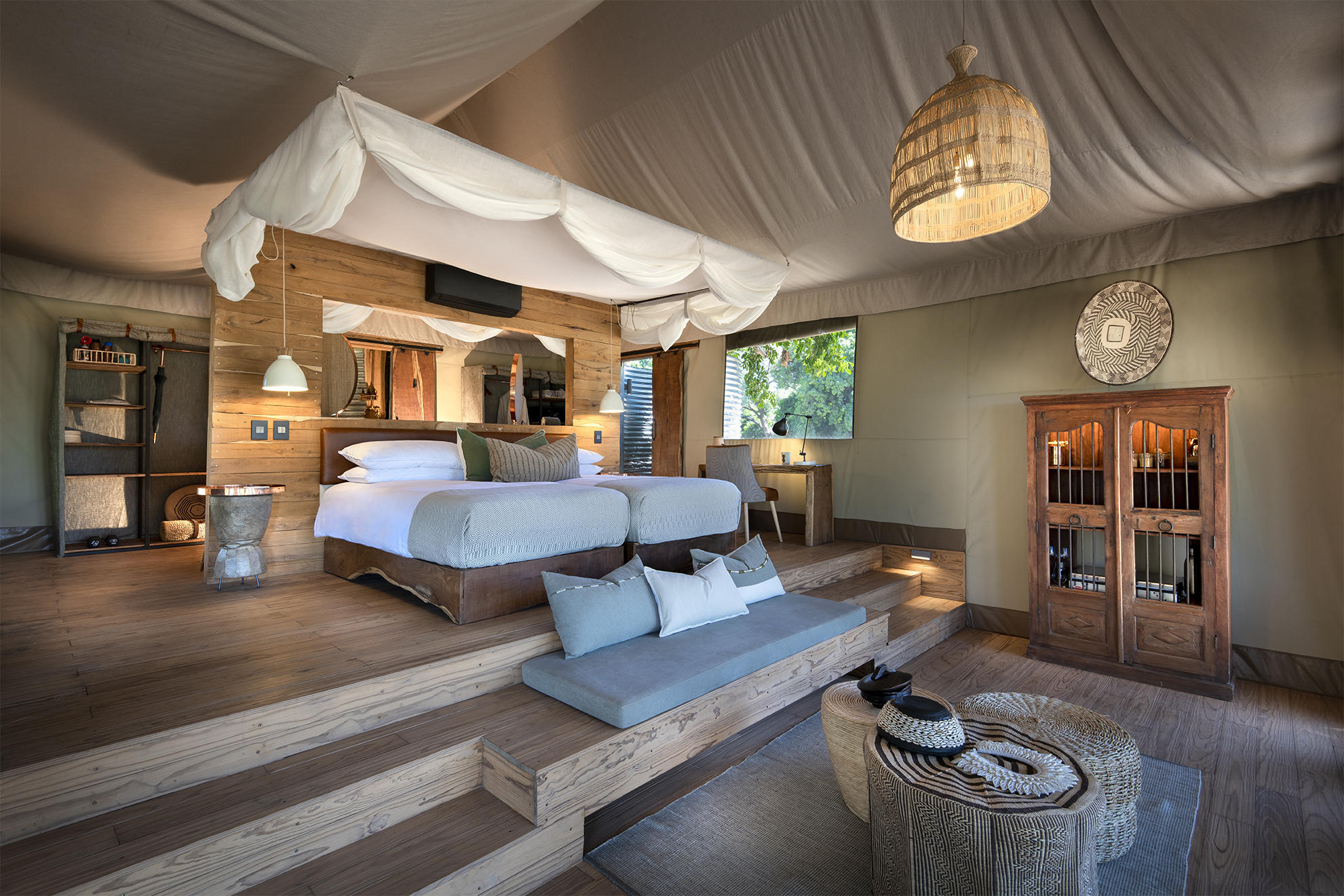 inside the bedroom of a family suite at Mahogany Nyamatusi Camp Mana Pools Zimbabwe 