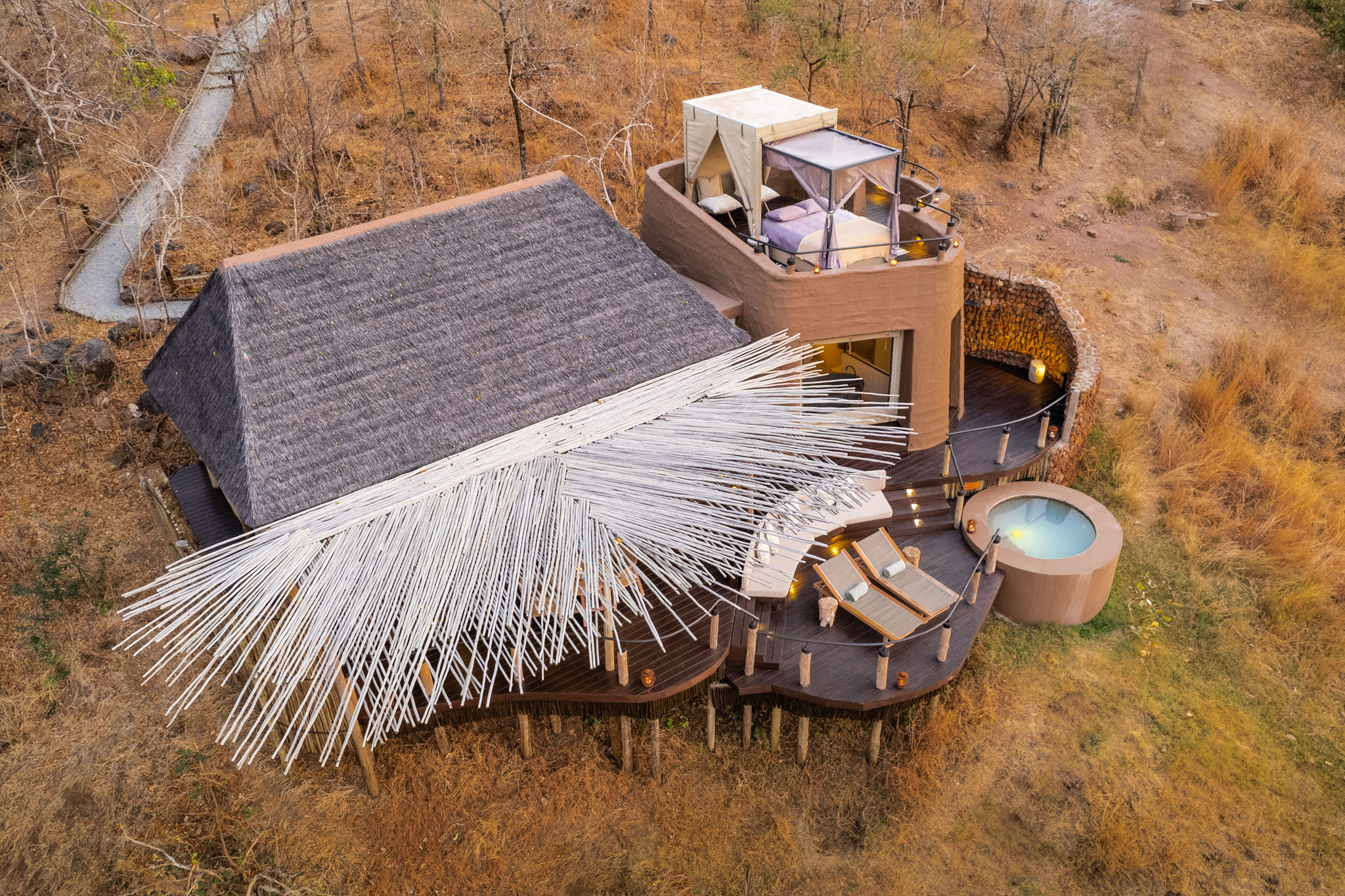 aerial view of the villa situated at Puku Ridge Camp Zambia Luangwa Plains