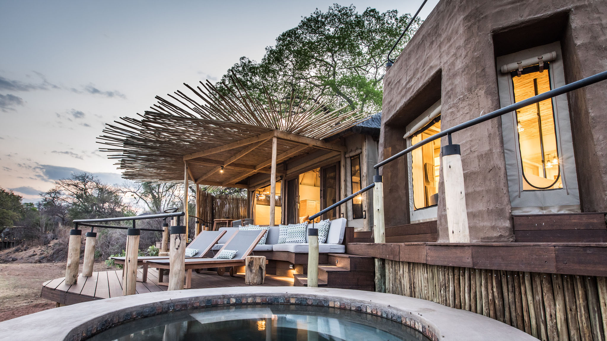deck and splash pool of the villa at Puku Ridge Camp Zambia Luangwa Plains