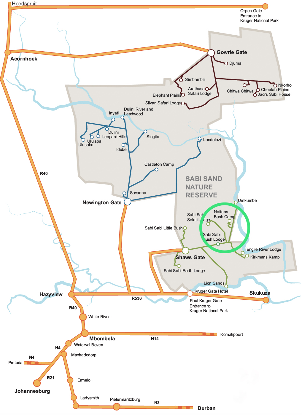 map of location of sabi sabi camps in reserve