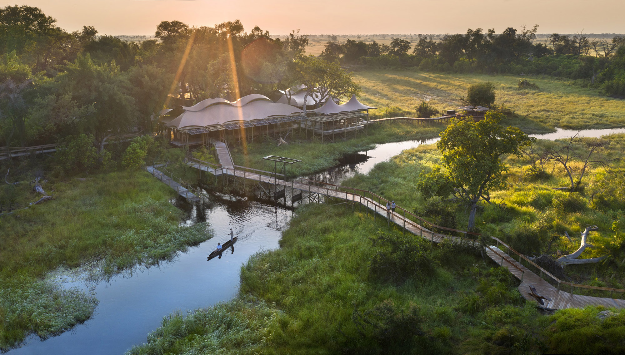 xigera lodge from above showing delta and facilities