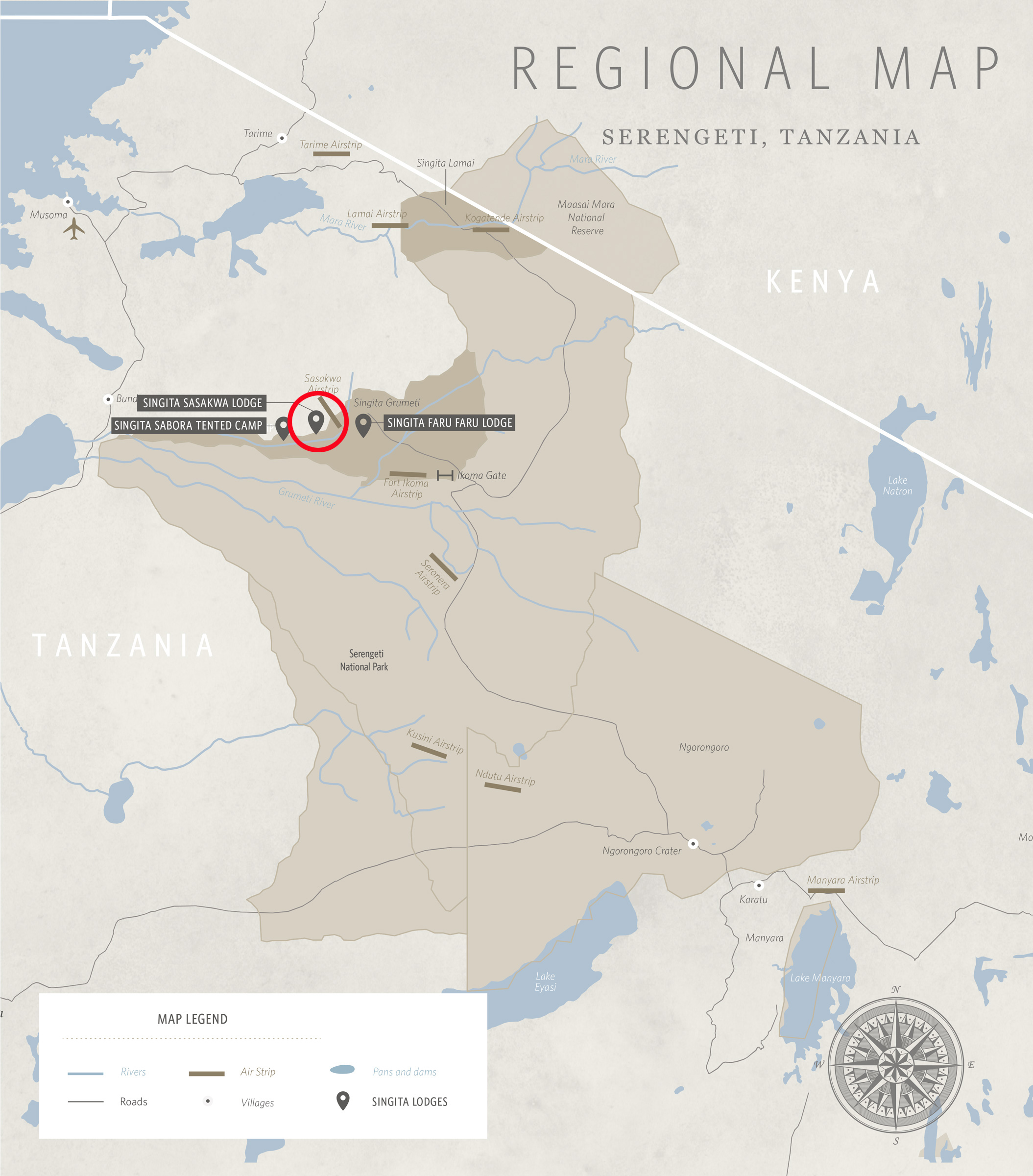 map showing the location of Singita Sasakwa lodge in Serengeti