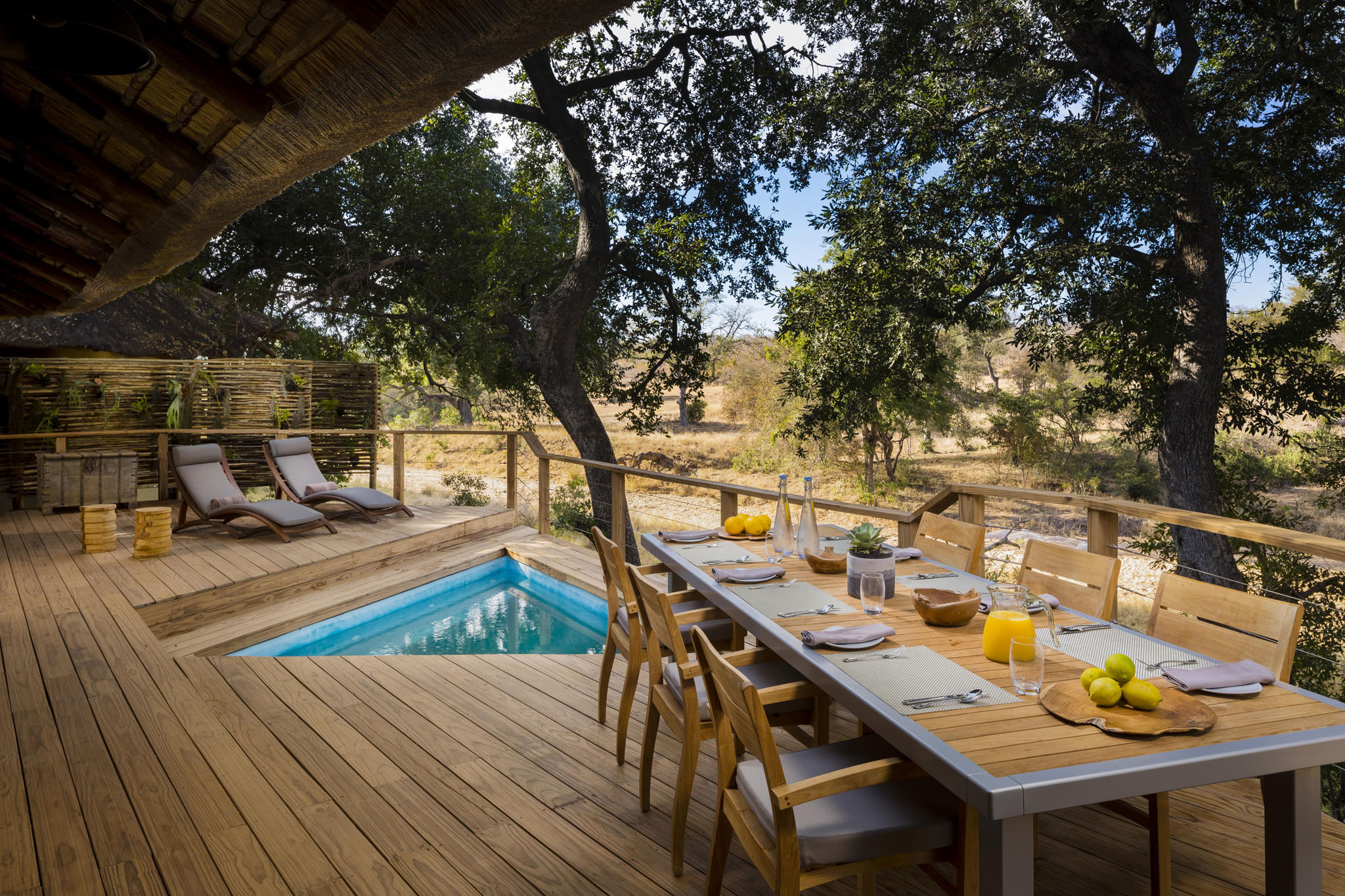 deck with table at safari suite of ulusaba safari lodge