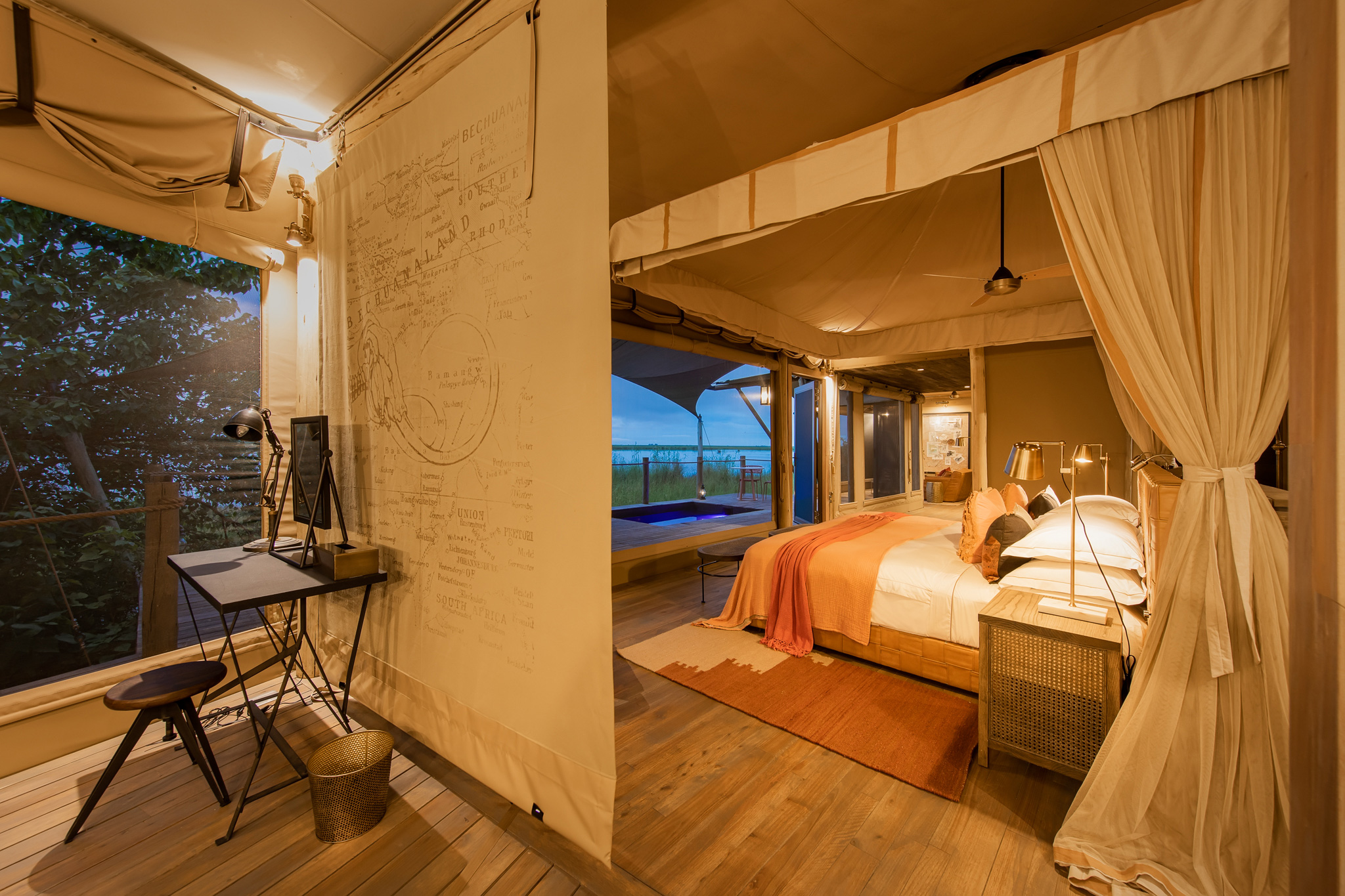 interior view of room with bed at wilderness duma tau camp botswana