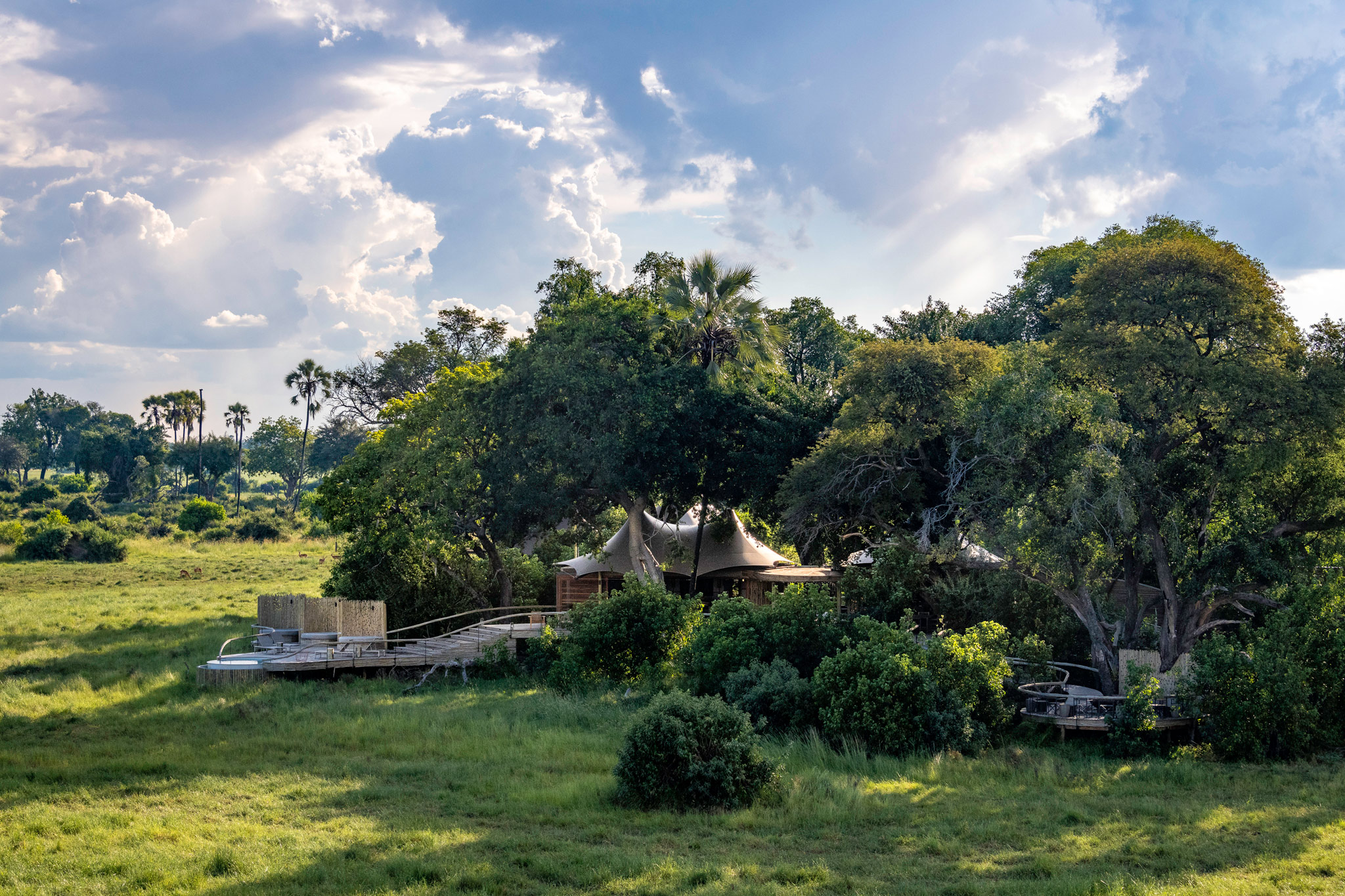 full outside view of lodge in Okavango Delta by Little Mombo Wilderness