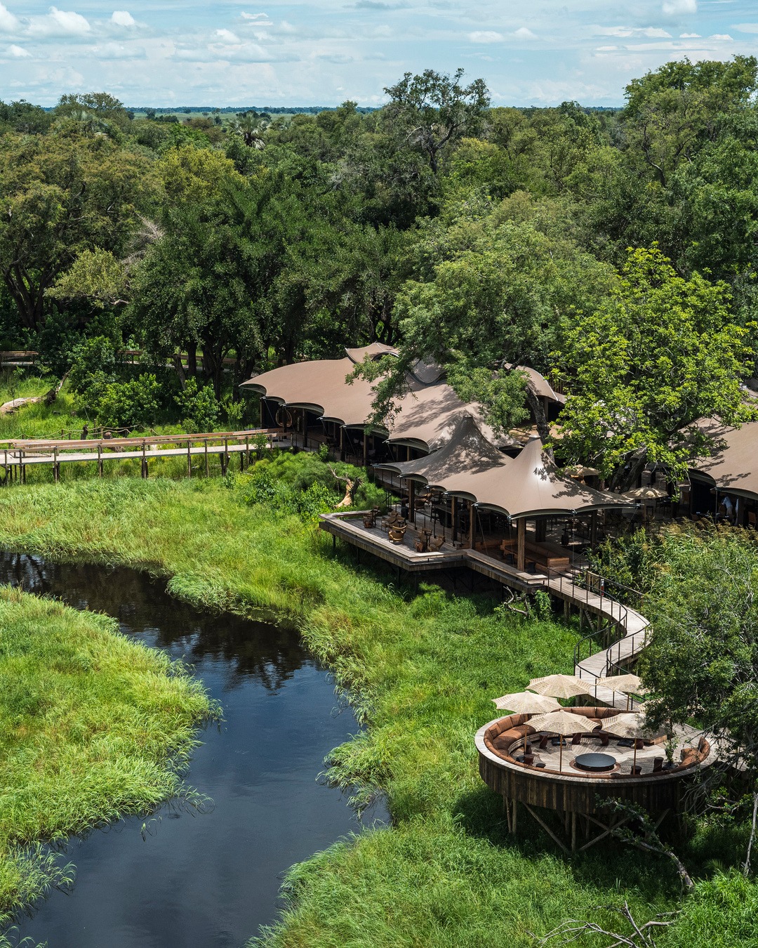 aerial view of Xigera Lodge Botswana