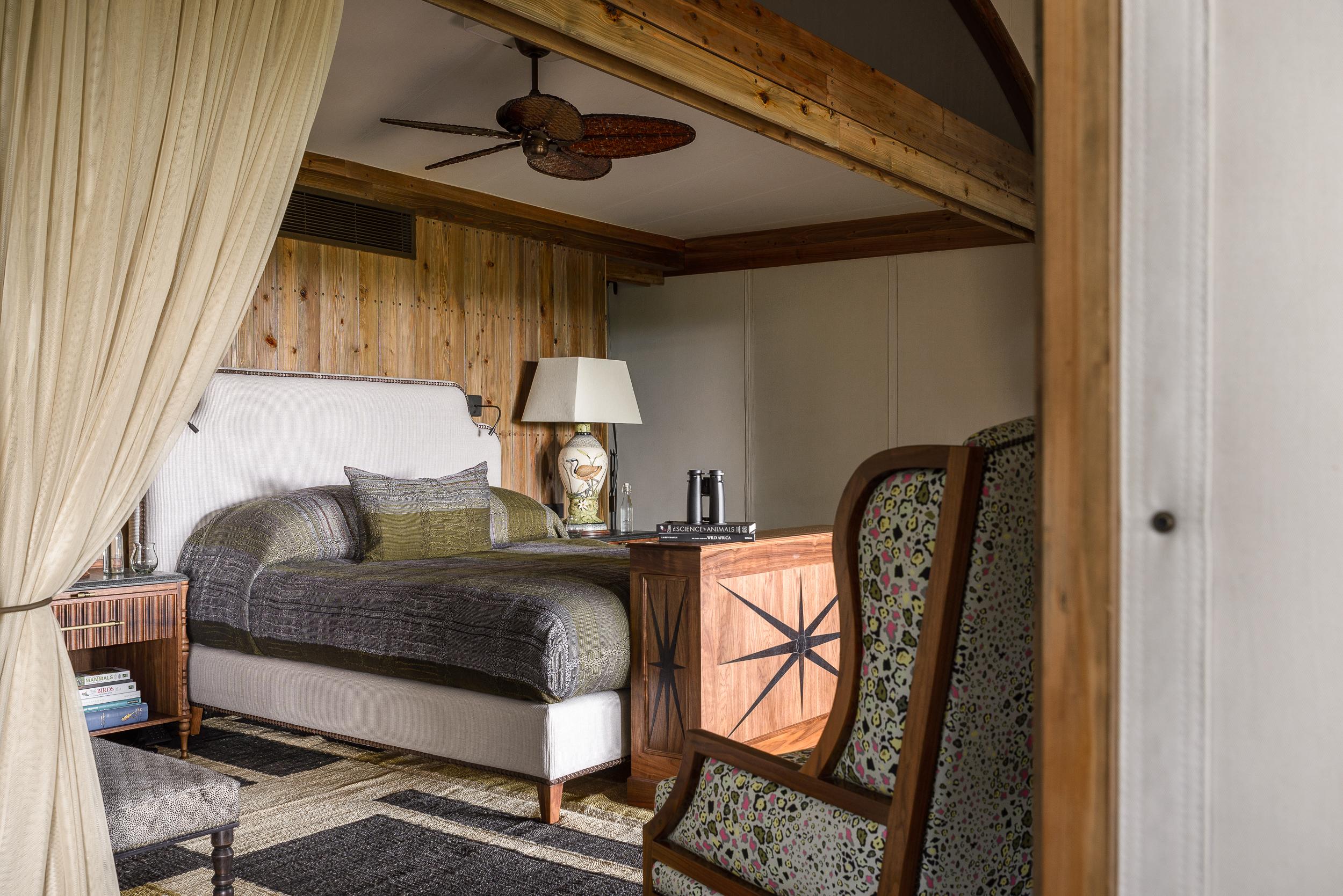 interior view of luxury room at xigera lodge Botswana